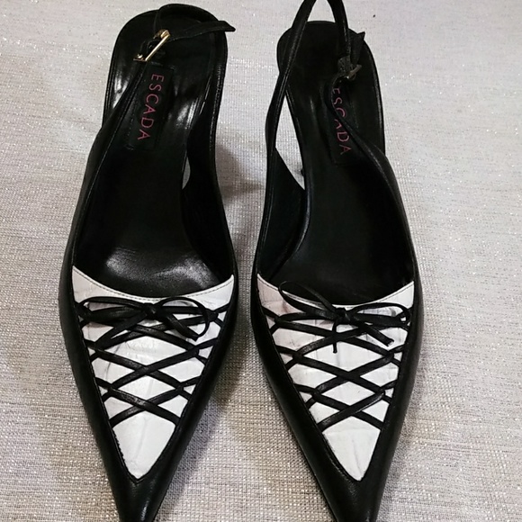 Escada Shoes - Escada, Black/ White leather Heels